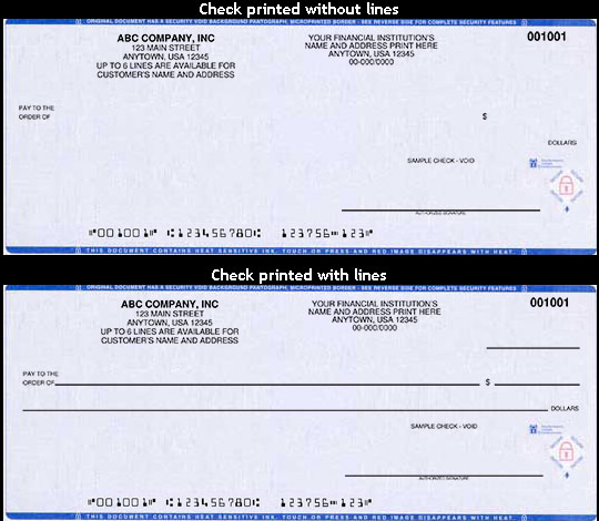 Pay to the Order Of lines on laser checks