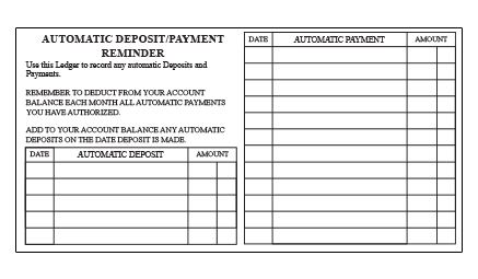 Checkbook Register Automatic Payment Reminder