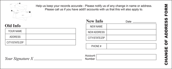 Back Cover With Change Of Address Form For Payment Coupon Books