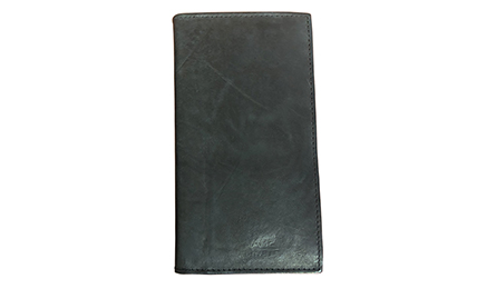 Black leather checkbook cover closed