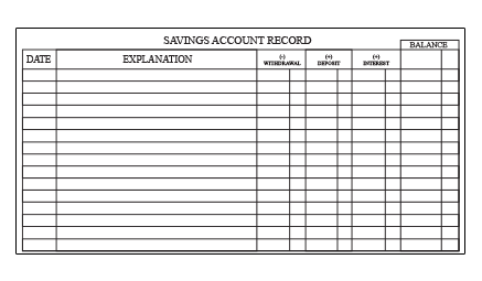 Transaction Register Savings Record